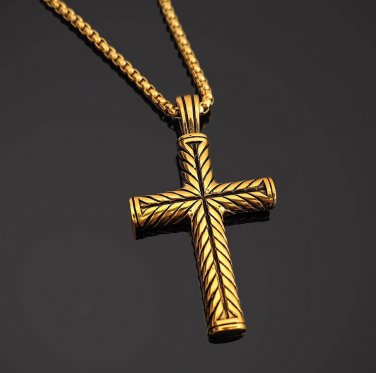 New Cool Boys Mens Gold Cross Pendant Necklace For Men Women Chain