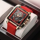 LIGE Men Watch Rectangle Sport Quartz Wristwatch Red Rubber Strap Males Watches