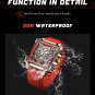 LIGE Men Watch Rectangle Sport Quartz Wristwatch Red Rubber Strap Males Watches