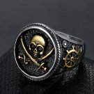 New Gothic Mens Stainless Steel Gold Plated Biker Pirate Skull Ring Size 6-15