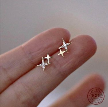 925 Silver Needle Simple Shiny Zircon Earrings Gold Plating Jewelry Crystal Stud