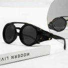 Steampunk Style Round Vintage Sunglasses Retro Eyewear For Men Women Leather