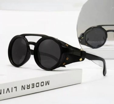 Steampunk Style Round Vintage Sunglasses Retro Eyewear For Men Women Leather