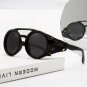 Steampunk Style Round Vintage Sunglasses Retro Eyewear For Men Women Leather