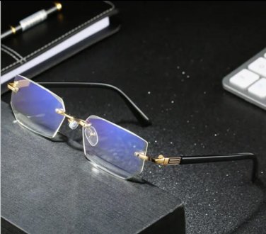 Mens Eye Glasses Clear Lens Rimless Small Reflective Square Silver Frame Fashion