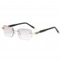 Mens Eye Glasses Clear Lens Rimless Small Reflective Square Silver Frame Fashion