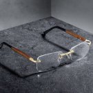 Vintage Men's Rimless Gold Frame Retro Hip Hop Luxury Wood Clear Lens Glasses