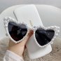 Fashion Retro Heart-Shaped Imitation Pearl Frame Sunglasses UV400 Women Cat Eye