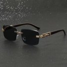New Wooden Pattern Leopard Head Artificial Diamond Cut Edge Sunglasses Retro