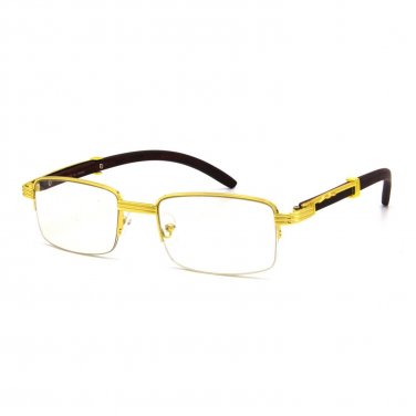 1/2 Rim Semi Rimless Rectangle Wood Buffs Unisex clear glasses Gold and Black