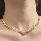 Casual Style Gold Plated Stainless Steel Cuban Link Heart Chain For Women