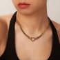 Casual Style Gold Plated Stainless Steel Cuban Link Heart Chain For Women