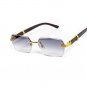 Purple Gray Tint Retro Rimless Men's Gold Frame Woodgrain Hip Hop Sunglasses