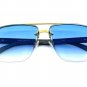 Men's CLASSY Elegant Sophisticated SUN GLASSES Gold Faux Wooden Frame Blue Lens
