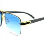 Men's CLASSY Elegant Sophisticated SUN GLASSES Gold Faux Wooden Frame Blue Lens