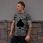 New Men's Casual Vintage Short Sleeve Spades Print Pattern Silky Comfortable
