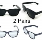 2 MEN Sunglasses Square Super Dark Black & Silver Mirror lens bundle