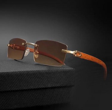New Square Retro Sunglasses Man Wooden Metal Frame Women Sun Glasses Business Ou