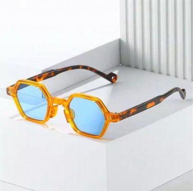 Retro Polygon Square Sunglasses Vintage Y2K Hexagon Shades Clear Ocean Lens Rive