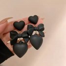 Retro Black Heart Earrings For Women Bowknot Love Drop Earrings Vintage Female
