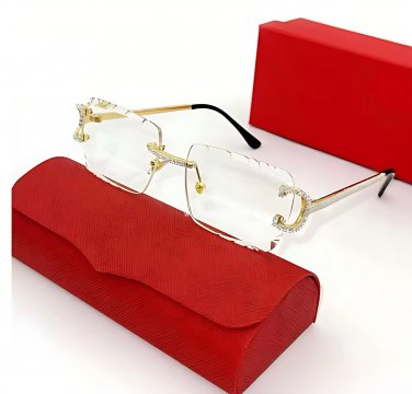2025 Rimless Diamond Cut Square Clear Lens Sunglasses Men Women UV400