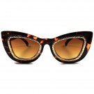 Womens Bold Glamorous Tortoise Cat Eye Sunglasses Gold Detail Around