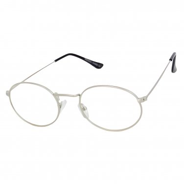 Retro Round Clear Lens Glasses Silver Frame Oval Eyewear Vintage Style Unisex