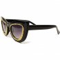 Womens Bold Glamorous Black Cat Eye Sunglasses Gold Detail Around