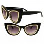 Womens Bold Glamorous Black Cat Eye Sunglasses Gold Detail Around