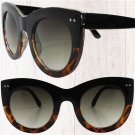 Oversized Retro Stylish Womens Round Cat Eye Sunglasses Black & Tortoise Frame