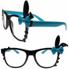 Bunny Ears Fun Party Colorful Cute Heart Accent Black & Blue Clear Lens Glasses
