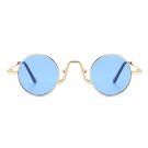 Retro Round Blue Lens Sunglasses Gold Metal Frame, Vintage 60s 70s Hippie Style