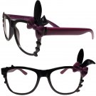 Bunny Ears Fun Party Colorful Cute Heart Accent Black Purple Clear Lens Glasses