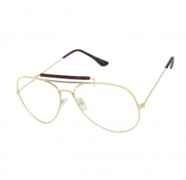 Vintage Gold Aviator Clear Lens Glasses Classic Retro Style Eyewear Unisex Frame