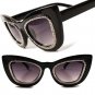 Womens Bold Glamorous Black Cat Eye Sunglasses Silver Detail Around