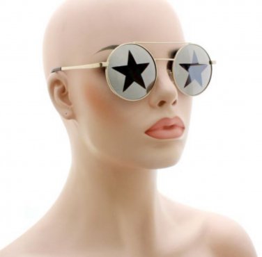 Star Lens Round Sunglasses Retro Festival Rave Glasses - Gold | Silver | Gunmeta