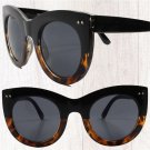 Oversized Classic Stylish Womens Round Cat Eye Sunglasses Black & Tortoise Frame