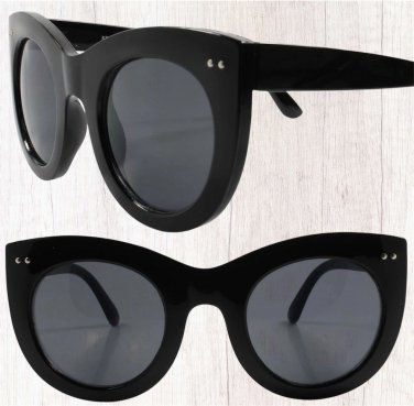 Oversized Classic Retro Look Stylish Womens Round Cat Eye Sunglasses Black Frame