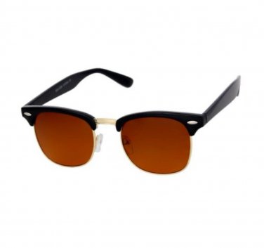 Classic Vintage Retro Style Horn Rimmed Amber Blue Blocker Driving Sunglasses