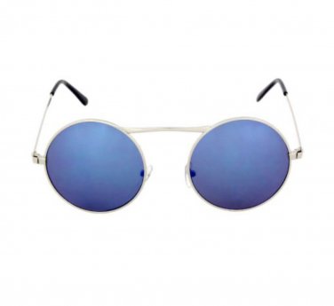 Large Retro Round Steampunk Sunglasses Blue Revo Mirrored Lens Vintage Style