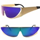 SPACE ROBOT PARTY RAVE COSTUME CYCLOPS FUTURISTIC SHIELD SUN GLASSES Gold Frame