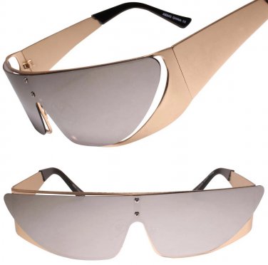 SPACE ROBOT PARTY RAVE COSTUME CYCLOPS FUTURISTIC SHIELD SUN GLASSES Chrome Lens