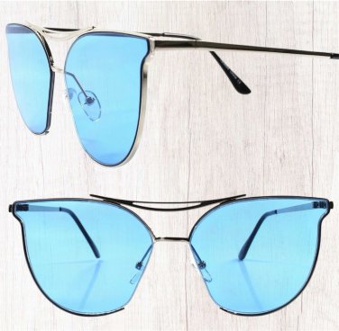 Modern Elegant Design Classic Cat Eye Frame Chic Womens Silver & Blue Sunglasses