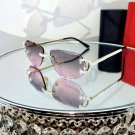 Luxury Rimless Round Cut Sunglasses Pink Lens Gold Frame with High-Quality
