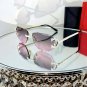 Luxury Rimless Round Cut Sunglasses Pink Lens Gold Frame with High-Quality