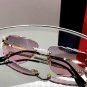 Luxury Rimless Round Cut Sunglasses Pink Lens Gold Frame with High-Quality