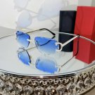 Luxury Rimless Round Cut Sunglasses Blue Lens Gold Frame with High-Quality