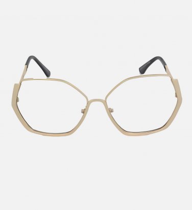 OVERSIZE CLASSIC 70s RETRO Style Clear Lens EYE GLASSES Large Gold Hexagon Frame