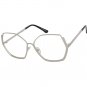OVERSIZE CLASSIC 70s RETRO Clear Lens EYE GLASSES Large Silver Hexagon Frame