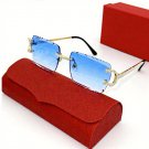 2025 Rimless Diamond Cut Square Blue  Lens Sunglasses Men Women UV400